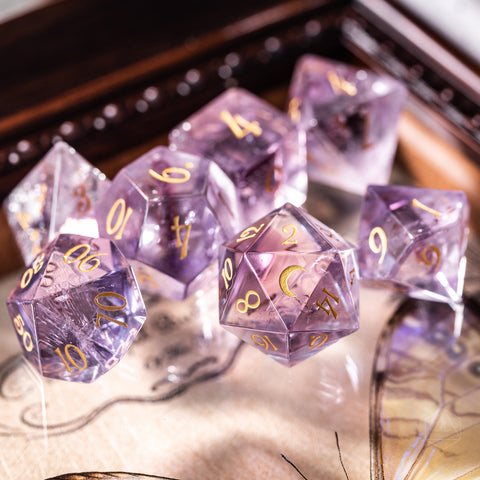 URWizards Dnd Lavender Amethyst Engraved Dice Set Moon Style - Urwizards