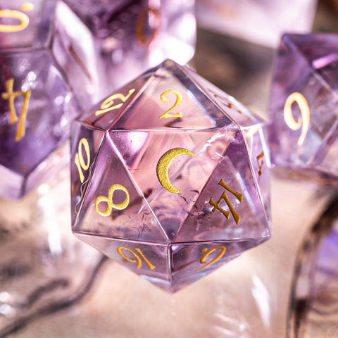 URWizards Dnd Lavender Amethyst Engraved Dice Set Moon Style - Urwizards