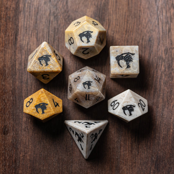 Fossil Dice cheapest Set - Handcrafted Sharp Edged Resin Shark Tooth DnD RPG Polyhedral Dice