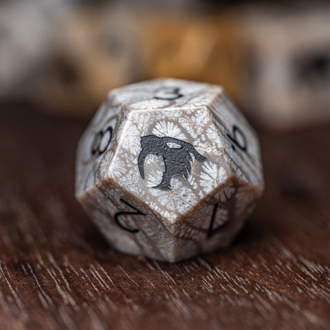 URWizards Dnd Coral Fossil Gemstone Engraved Dice Set Thunder Cat - Urwizards