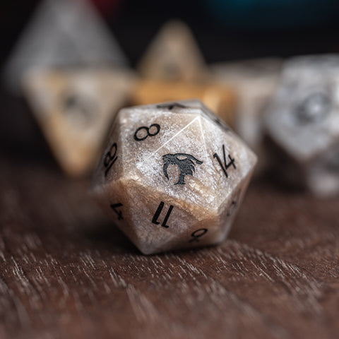 URWizards Dnd Coral Fossil Gemstone Engraved Dice Set Thunder Cat - Urwizards