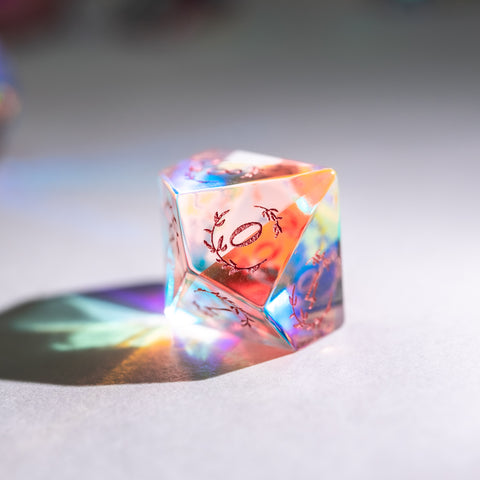 URWizards Dnd Dichroic Glass Engraved Dice Set Plant Vine Style Rose Red Inked - Urwizards