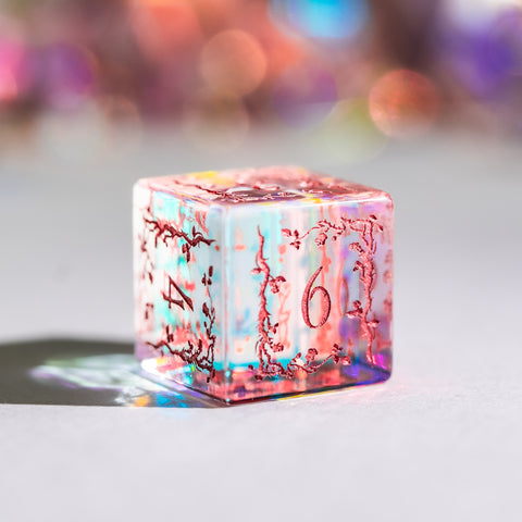 URWizards Dnd Dichroic Glass Engraved Dice Set Plant Vine Style Rose Red Inked - Urwizards