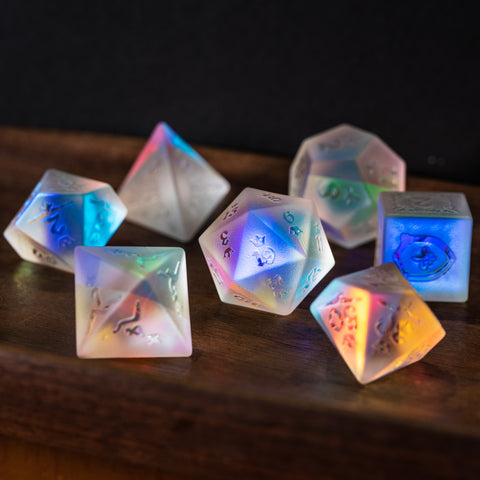 URWizards Dnd Dichroic Prism Glass Raised Dice Set Royal Style - Urwizards