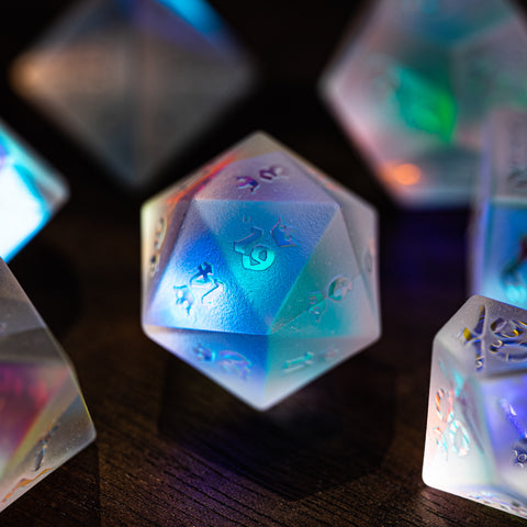 URWizards Dnd Dichroic Prism Glass Raised Dice Set Royal Style - Urwizards