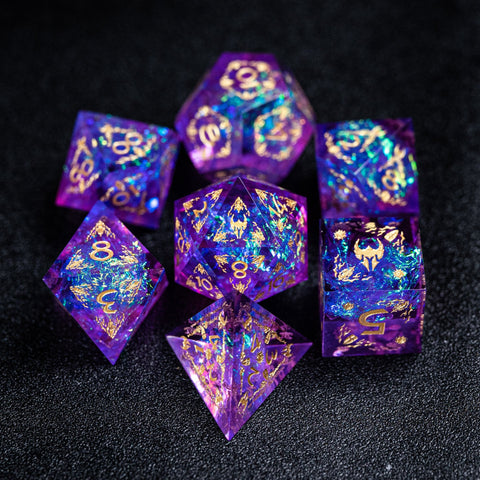 URWizards Dnd Resin Purple Glitter Engraved Dice Set Paladin - Urwizards