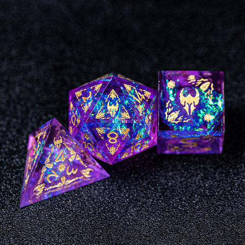 URWizards Dnd Resin Purple Glitter Engraved Dice Set Paladin - Urwizards