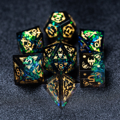 URWizards Dnd Resin Dark Glitter Engraved Dice Set Paladin - Urwizards