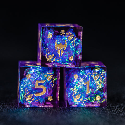 URWizards Dnd Resin Purple Glitter Engraved Dice Set Paladin - Urwizards