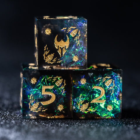 URWizards Dnd Resin Dark Glitter Engraved Dice Set Paladin - Urwizards