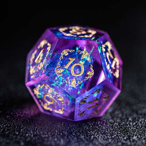 URWizards Dnd Resin Purple Glitter Engraved Dice Set Paladin - Urwizards