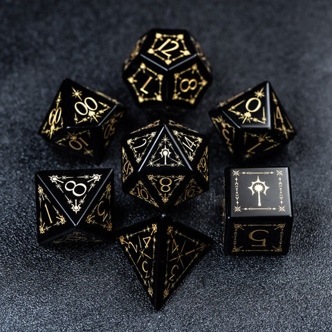 URWizards D&D Obsidian Engraved Dice Set Cleric Style - Urwizards