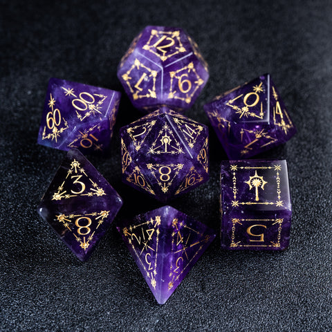 URWizards D&D Amethyst Engraved Dice Set Cleric Style - Urwizards
