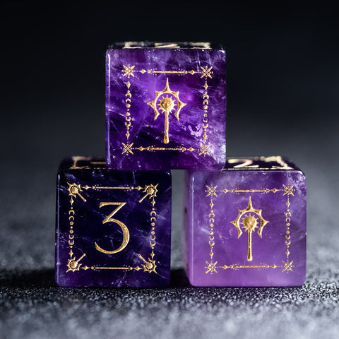 URWizards D&D Amethyst Engraved Dice Set Cleric Style - Urwizards