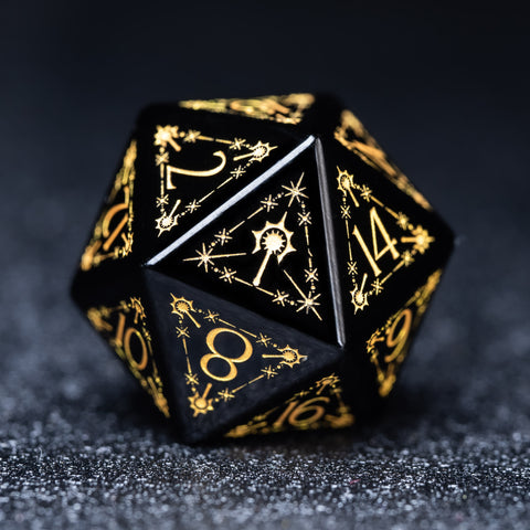 URWizards D&D Obsidian Engraved Dice Set Cleric Style - Urwizards