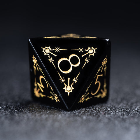URWizards D&D Obsidian Engraved Dice Set Cleric Style - Urwizards