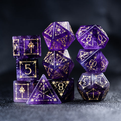 URWizards D&D Amethyst Engraved Dice Set Cleric Style - Urwizards