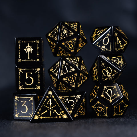 URWizards D&D Obsidian Engraved Dice Set Cleric Style - Urwizards