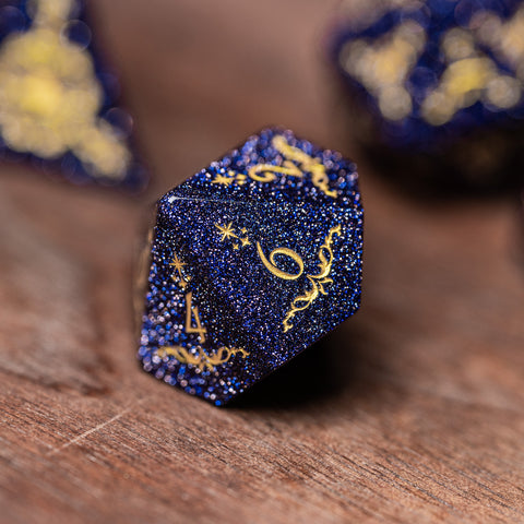 URWizards Dnd Blue Sandstone Engraved Dice Set Unicorn Style - Urwizards