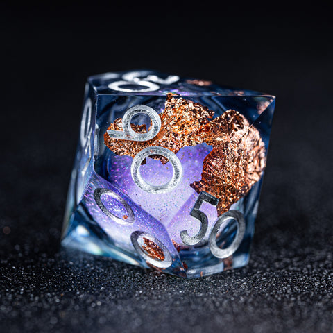 URWizards D&D Starry Liquid Heart Resin Engraved Dice Set Copper Flakes - Urwizards