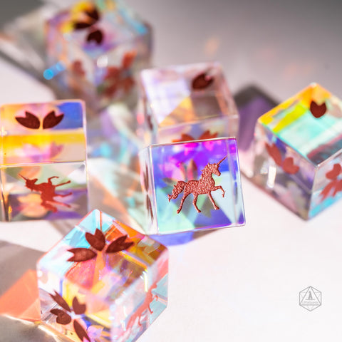URWizards Dnd Engraved Dichroic Prism Glass D6 Dice Unicorn Rose Red - Urwizards