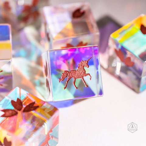 URWizards Dnd Engraved Dichroic Prism Glass D6 Dice Unicorn Rose Red - Urwizards