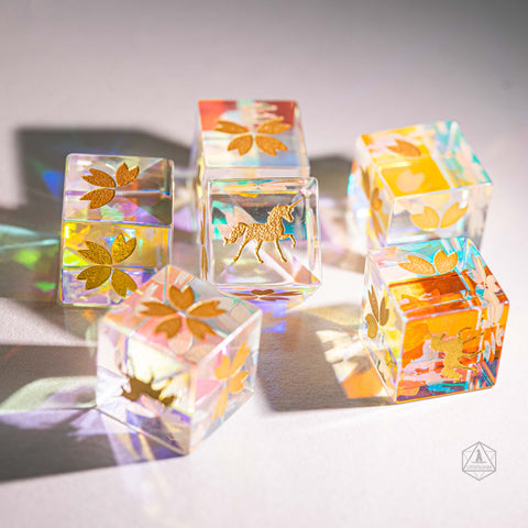 URWizards Dnd Engraved Dichroic Prism Glass D6 Dice Unicorn Gold - Urwizards