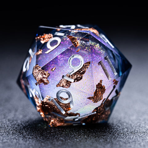 URWizards D&D Starry Liquid Heart Resin Engraved Dice Set Copper Flakes - Urwizards