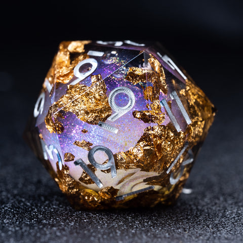 URWizards D&D Smoky Liquid Heart Resin Engraved Dice Set Golden Flakes - Urwizards