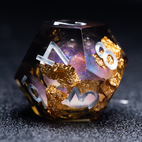 URWizards D&D Smoky Liquid Heart Resin Engraved Dice Set Golden Flakes - Urwizards