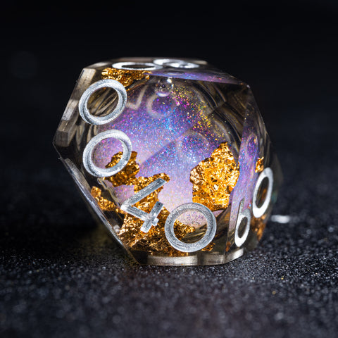 URWizards D&D Smoky Liquid Heart Resin Engraved Dice Set Golden Flakes - Urwizards