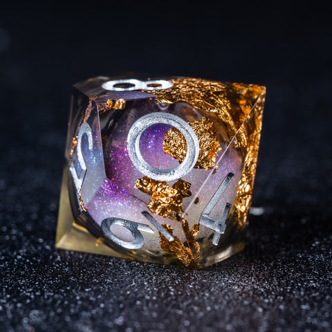 URWizards D&D Smoky Liquid Heart Resin Engraved Dice Set Golden Flakes - Urwizards