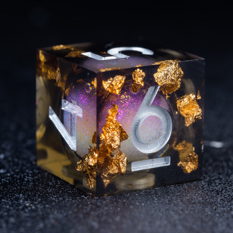 URWizards D&D Smoky Liquid Heart Resin Engraved Dice Set Golden Flakes - Urwizards