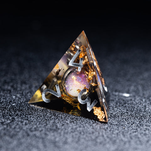 URWizards D&D Smoky Liquid Heart Resin Engraved Dice Set Golden Flakes - Urwizards