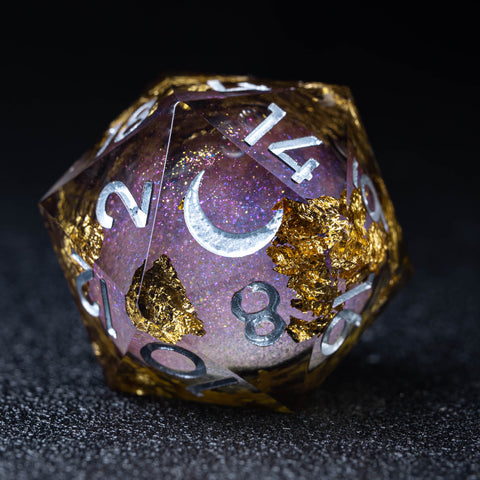 URWizards D&D Smoky Liquid Heart Resin Engraved Dice Set Golden Flakes - Urwizards