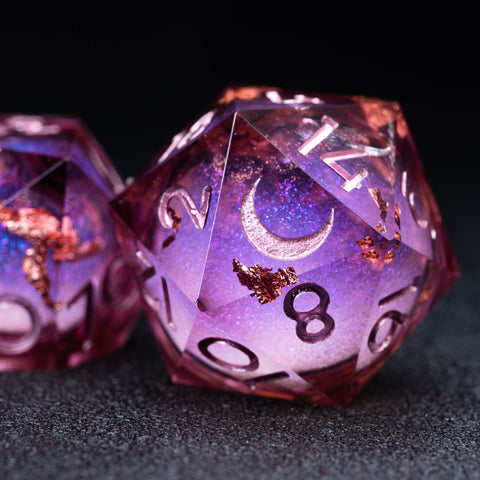 URWizards D&D Wine Liquid Heart Resin Engraved Dice Set Copper Flakes - Urwizards