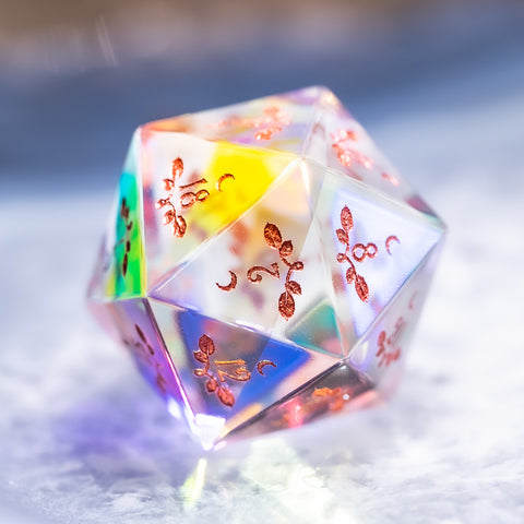 URWizards Dnd Dichroic Glass Engraved Dice Set Plant Vine Style Rose Red Inked - Urwizards