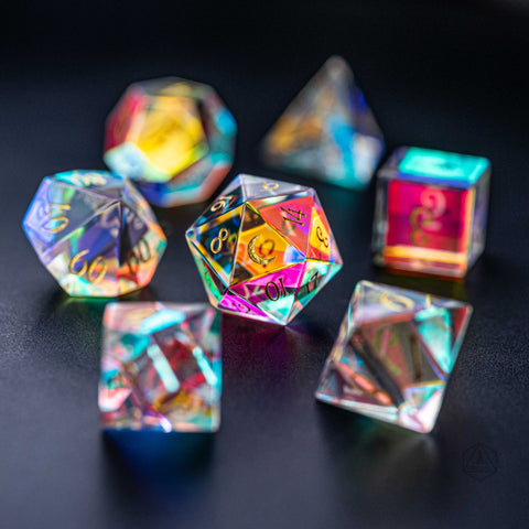 URWizards Dnd Dichroic Prism Glass Gemstone Engraved Dice Set Moon Style - Urwizards