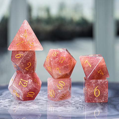 URWizards Dnd Strawberry Quartz Engraved Dice Set - Urwizards