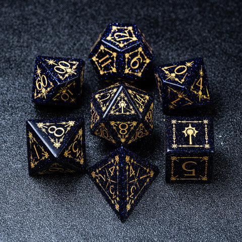 URWizards D&D Blue Sandstone Engraved Dice Set Cleric Style - Urwizards