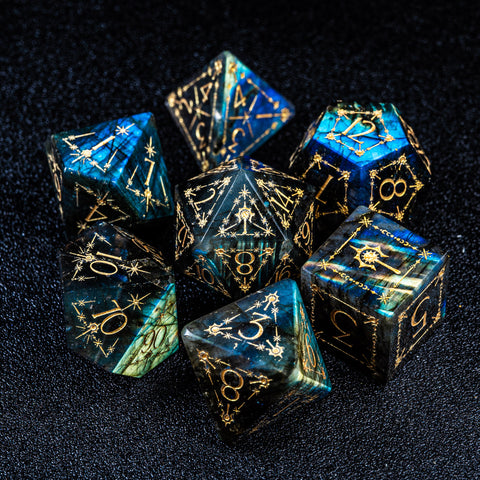 URWizards D&D Labradorite Engraved Dice Set Cleric Style - Urwizards