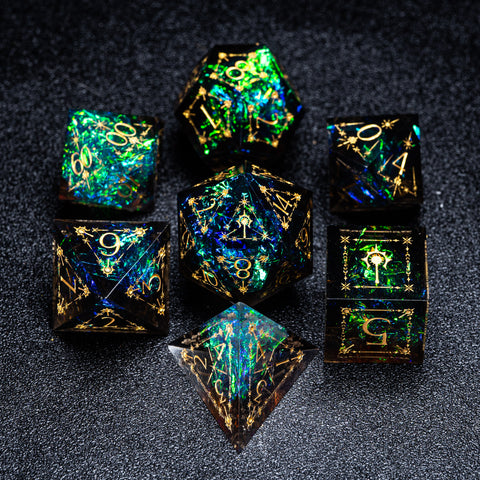 URWizards D&D Resin Dark Glitter Engraved Dice Set Cleric Style - Urwizards