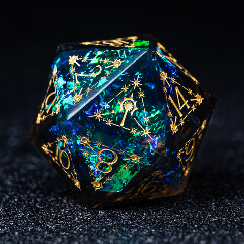 URWizards D&D Resin Dark Glitter Engraved Dice Set Cleric Style - Urwizards