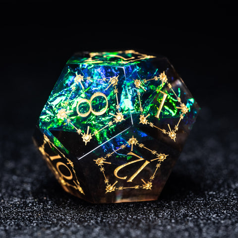 URWizards D&D Resin Dark Glitter Engraved Dice Set Cleric Style - Urwizards