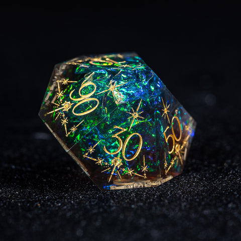 URWizards D&D Resin Dark Glitter Engraved Dice Set Cleric Style - Urwizards