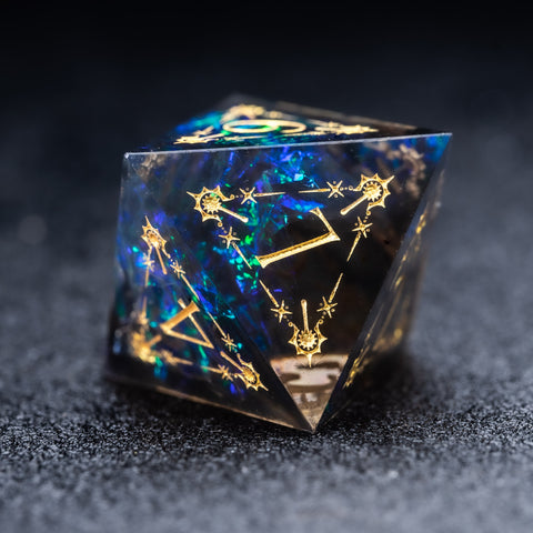 URWizards D&D Resin Dark Glitter Engraved Dice Set Cleric Style - Urwizards