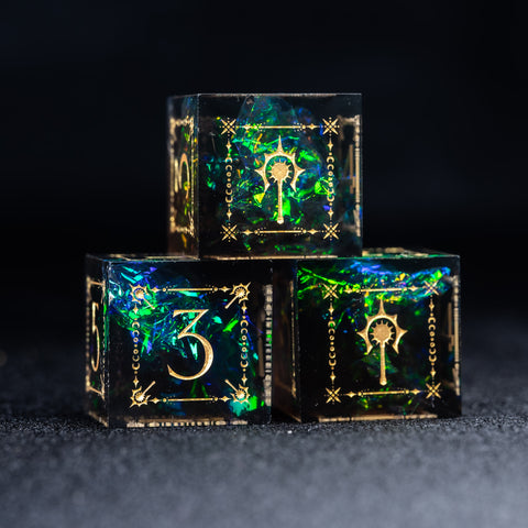 URWizards D&D Resin Dark Glitter Engraved Dice Set Cleric Style - Urwizards
