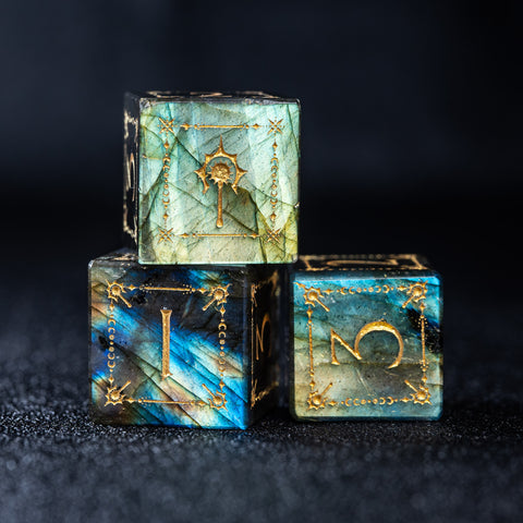 URWizards D&D Labradorite Engraved Dice Set Cleric Style - Urwizards