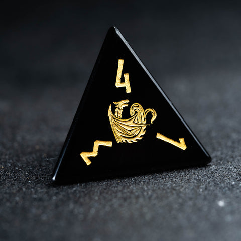 URWizards D&D Obsidian Engraved Dice Set Flying Dragon - Urwizards