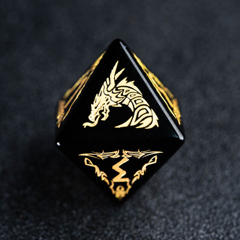 URWizards D&D Obsidian Engraved Dice Set Flying Dragon - Urwizards